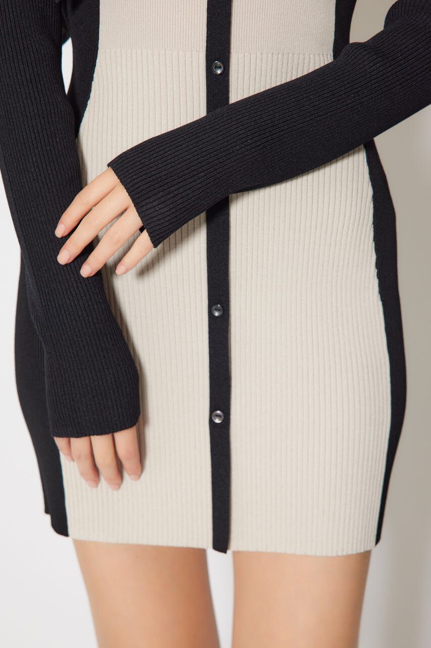 rienda「バイカラーオフショルリボンニットミニワンピース」|ワンピース|