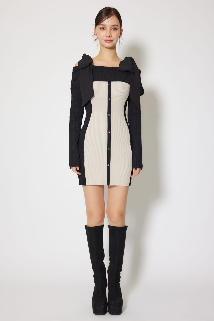 rienda「バイカラーオフショルリボンニットミニワンピース」|ワンピース|