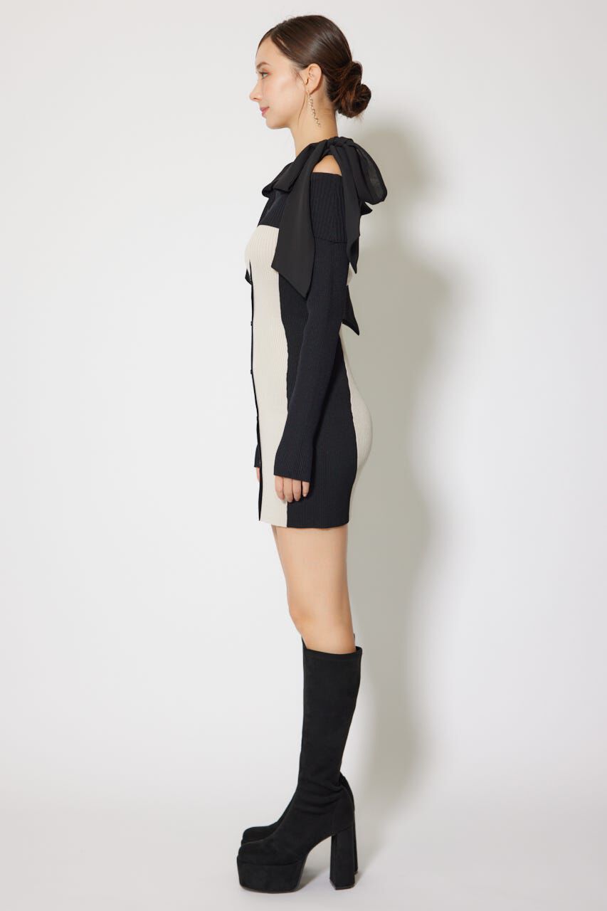 rienda「バイカラーオフショルリボンニットミニワンピース」|ワンピース|