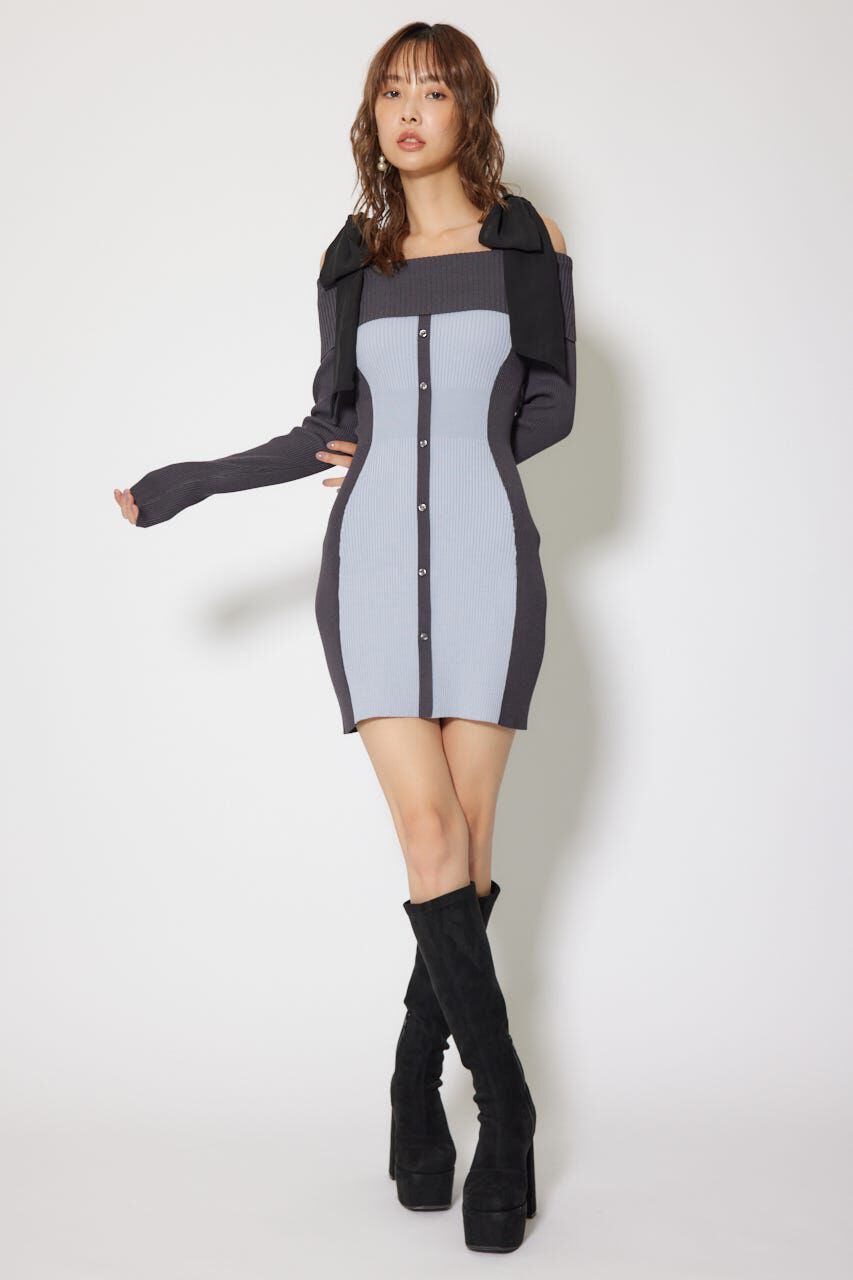 rienda「バイカラーオフショルリボンニットミニワンピース」|ワンピース|