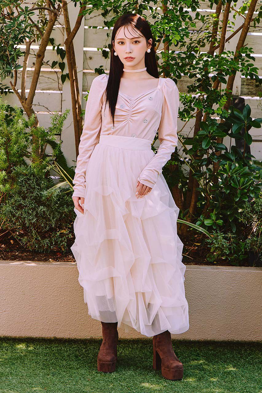 rienda「ランダムタックチュールスカート」|スカート|PNK