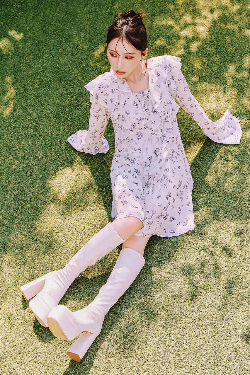 rienda「フリルフレアミニワンピース」|ワンピース|柄WHT5