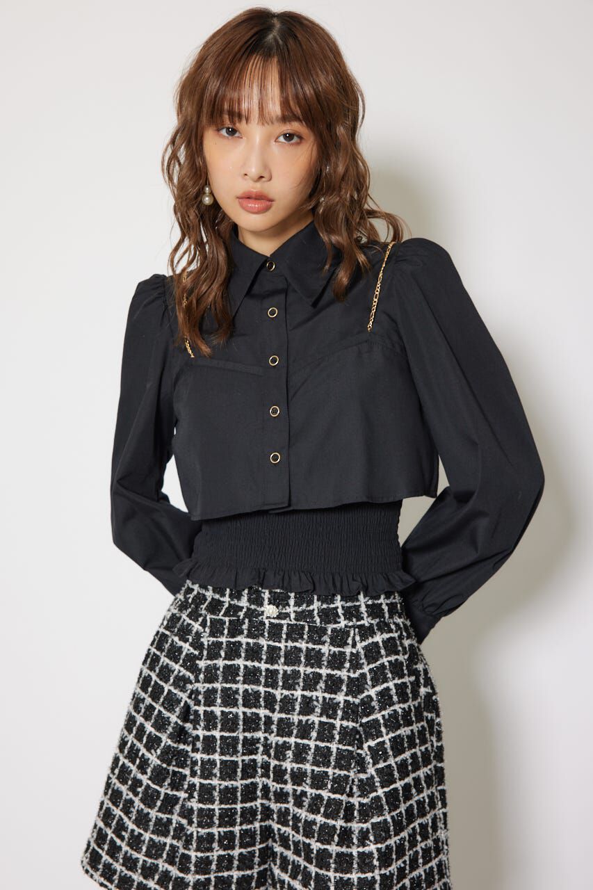 rienda「チェーンデザインシャーリングブラウス」|シャツ・ブラウス|BLK