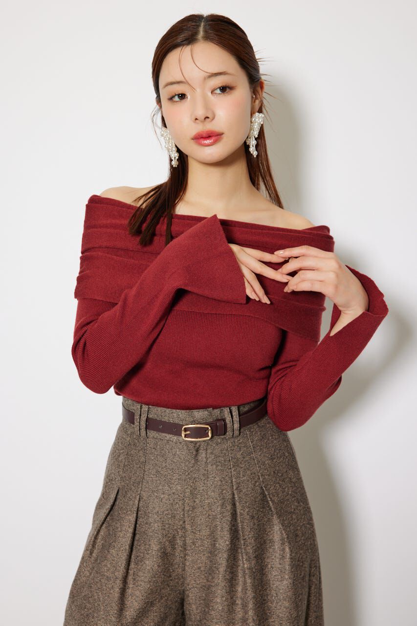 rienda「オフショルギャザーニットトップス」|ニット・セーター|