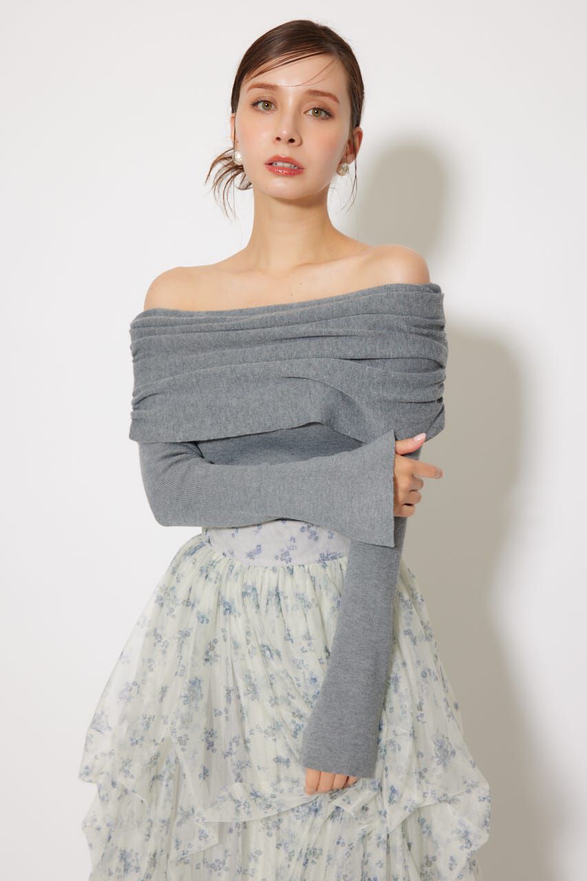 rienda「オフショルギャザーニットトップス」|ニット・セーター|