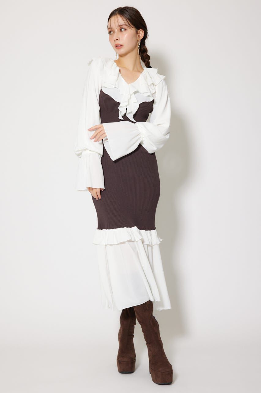 rienda「ダブルフリルコンビニットワンピース」|ワンピース|BRN