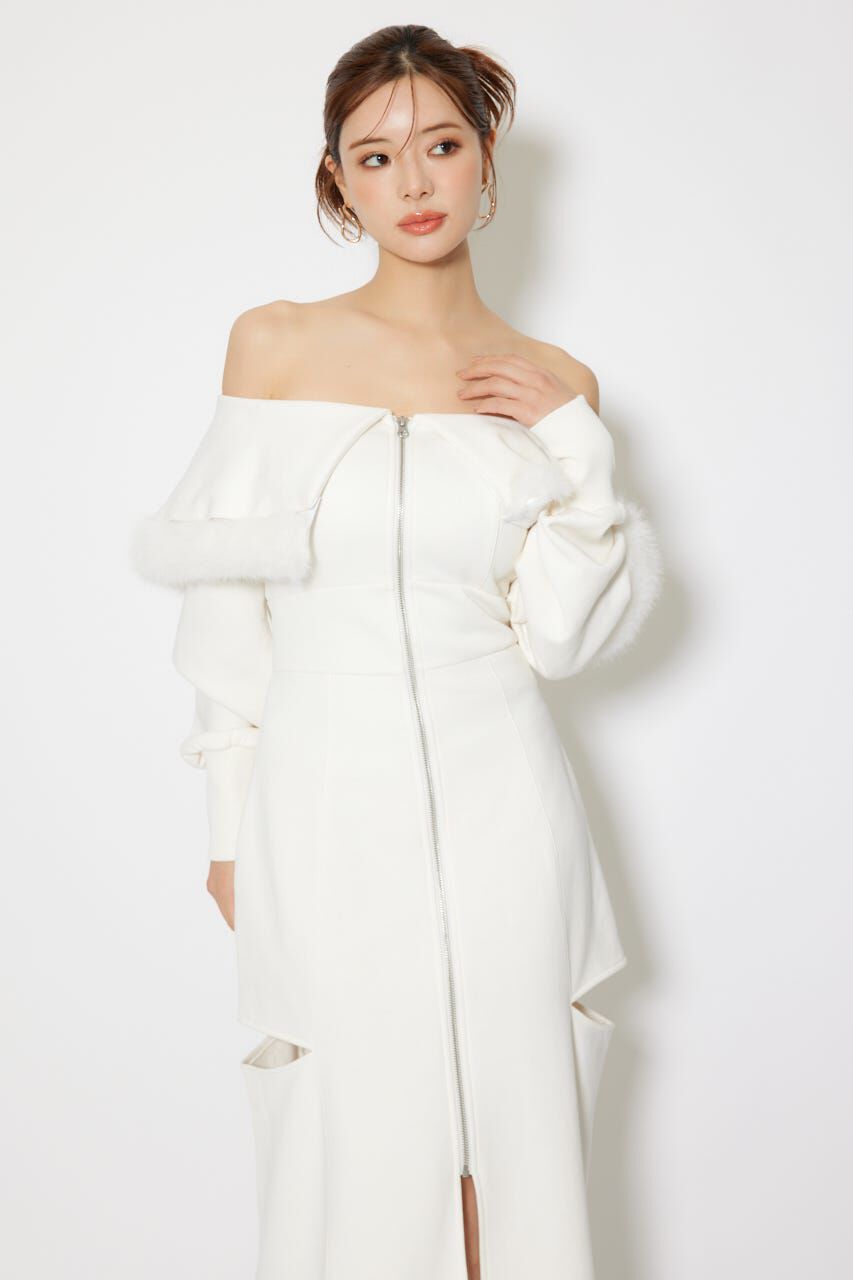 rienda「フェイクファー付きカッティング裏起毛ワンピース」|ワンピース|