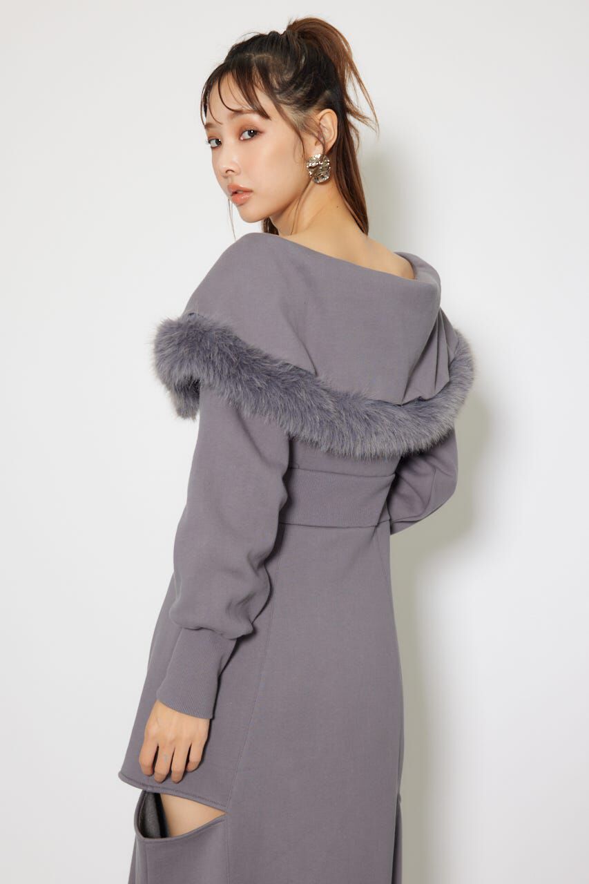 rienda「フェイクファー付きカッティング裏起毛ワンピース」|ワンピース|