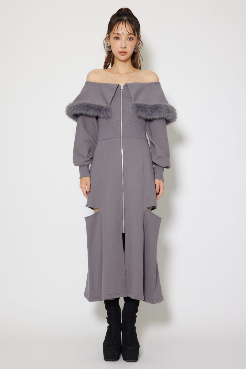 rienda「フェイクファー付きカッティング裏起毛ワンピース」|ワンピース|