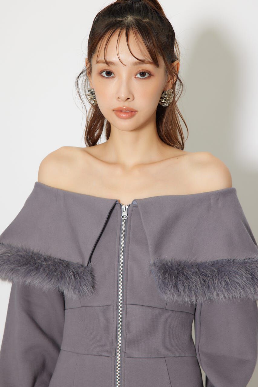 rienda「フェイクファー付きカッティング裏起毛ワンピース」|ワンピース|