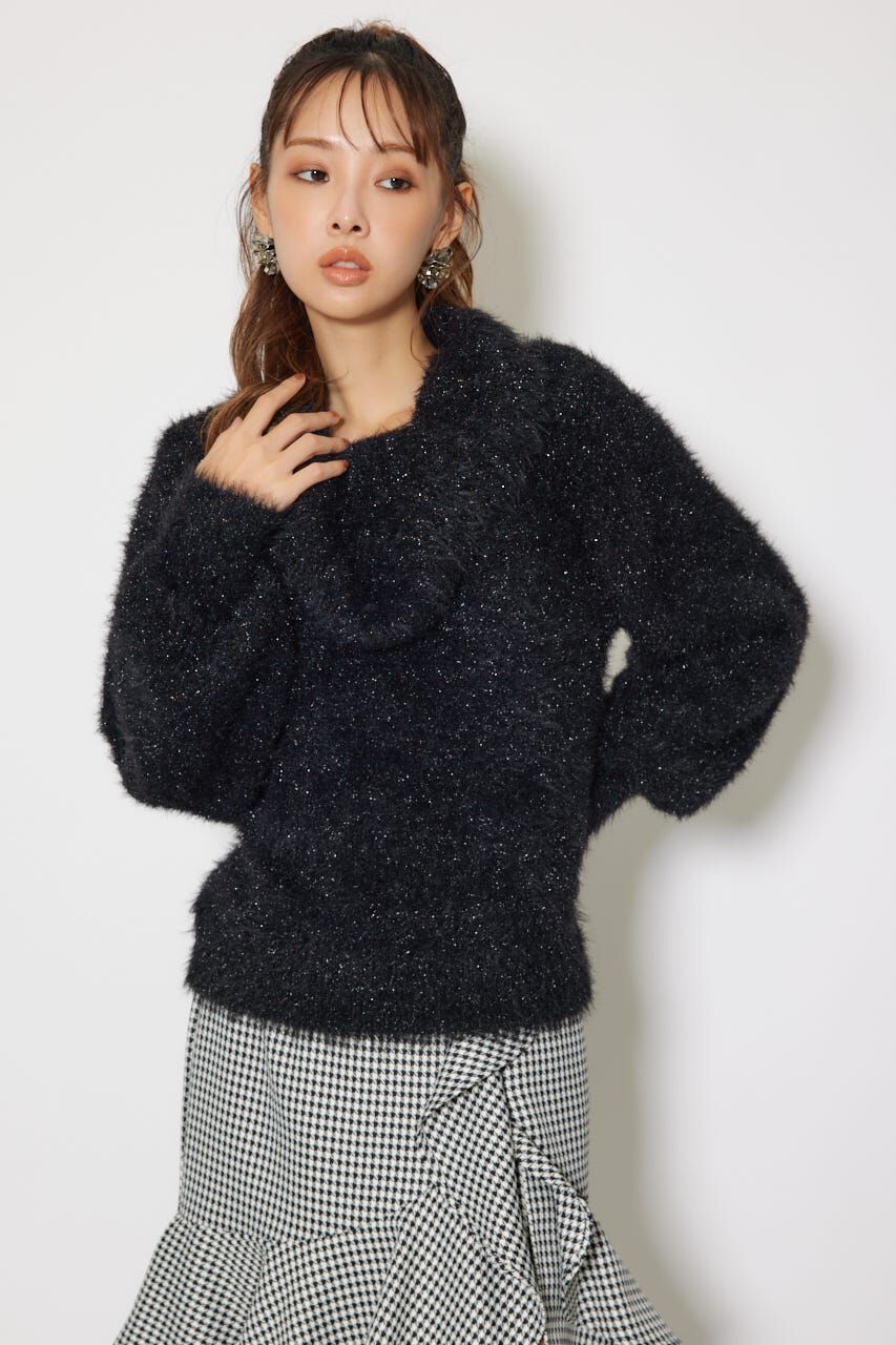 rienda「2WAYファーライクジャガードニットトップス」|ニット・セーター|BLK