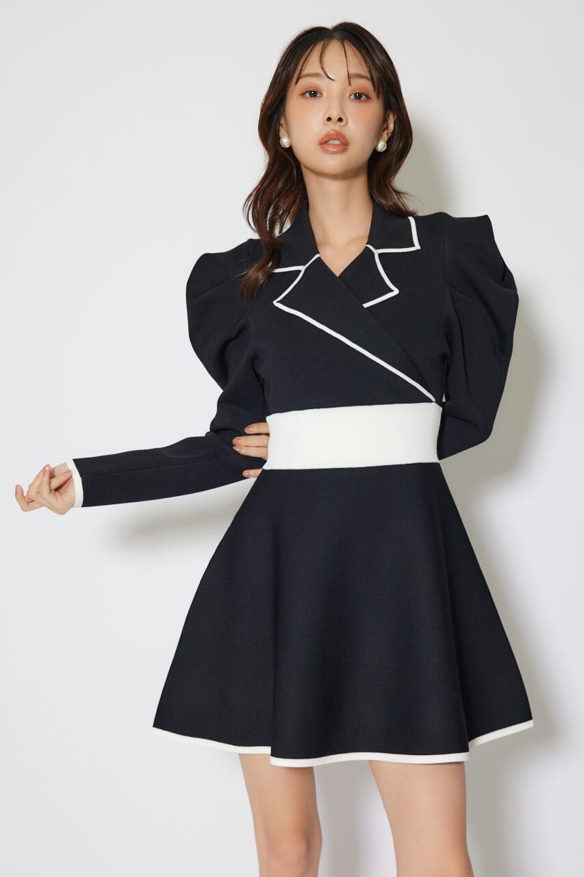 rienda「テーラードカラーミニフレアニットワンピース」|ワンピース|