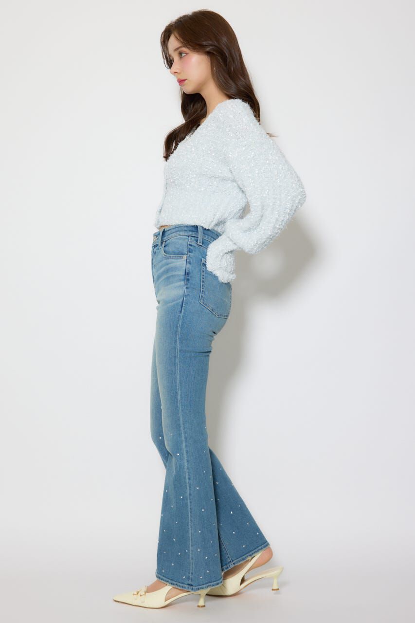 rienda「ビジュージャストウエストフレアデニムパンツ」|デニム|