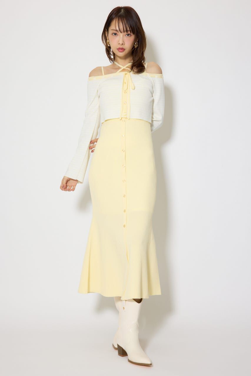 rienda「ボーダーカーデセットマーメイドニットワンピース」|ワンピース|YEL