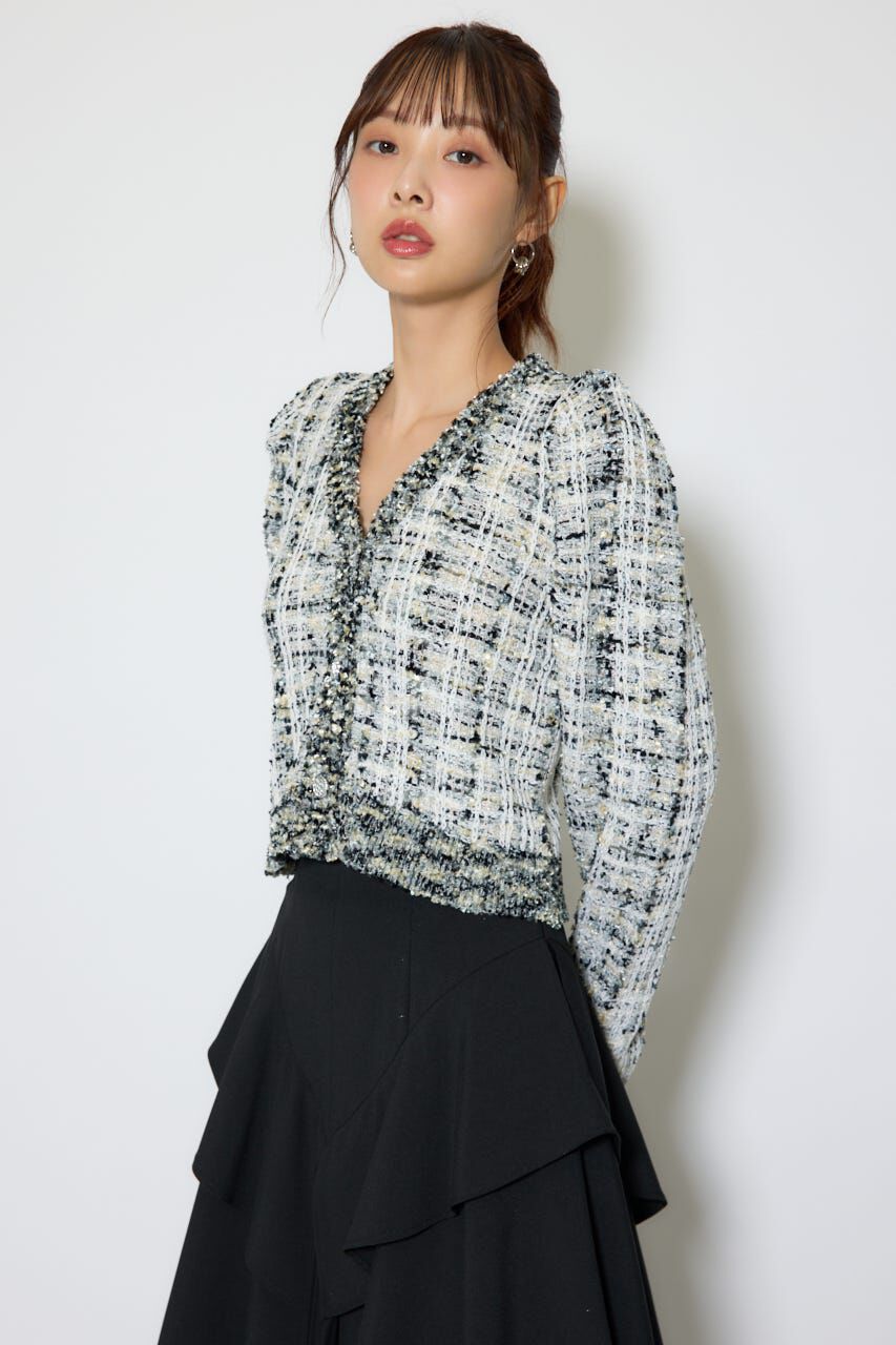 rienda「ツイードニットカーディガントップス」|ニット・セーター|