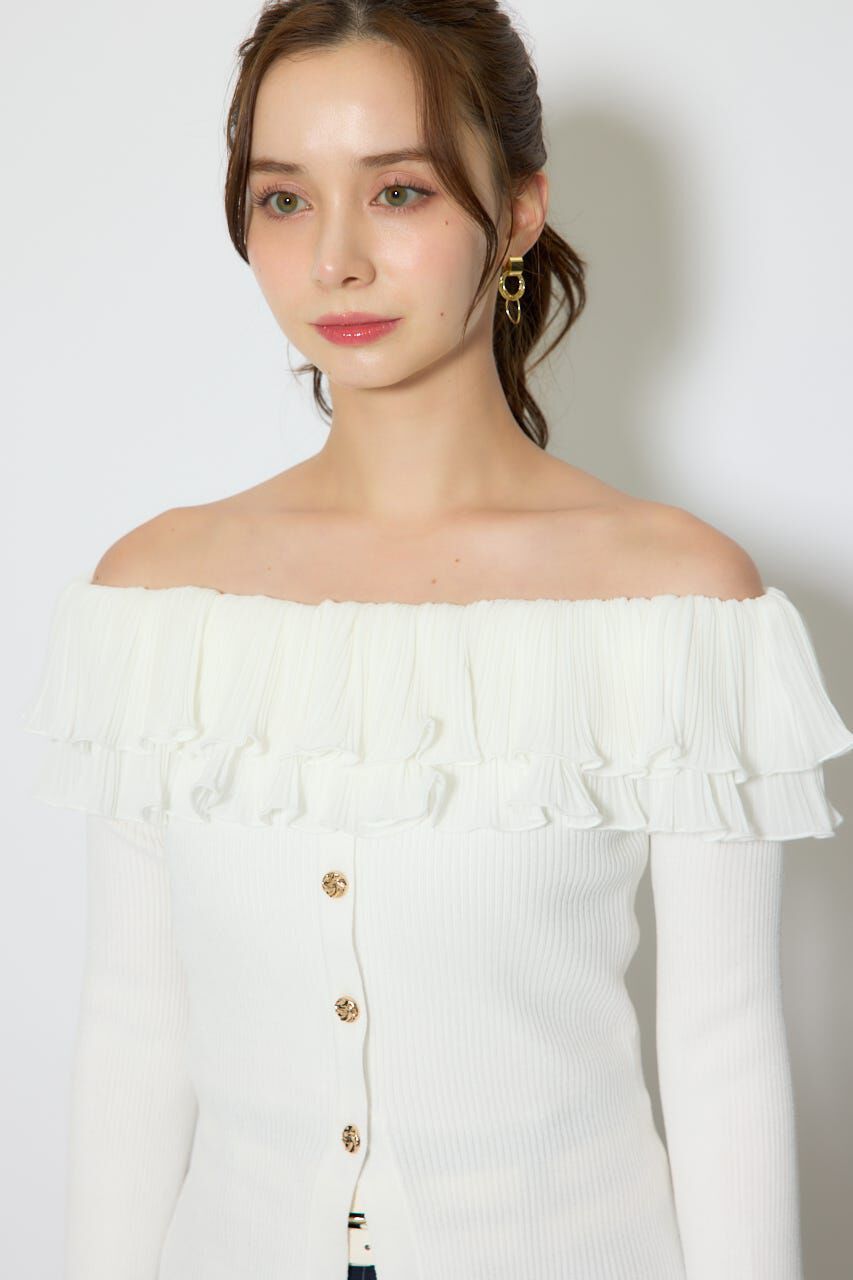 rienda「プリーツレースオフショルニットトップス」|ニット・セーター|