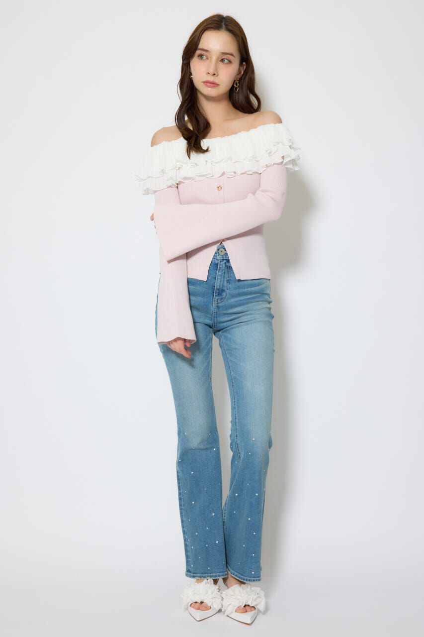 rienda「プリーツレースオフショルニットトップス」|ニット・セーター|