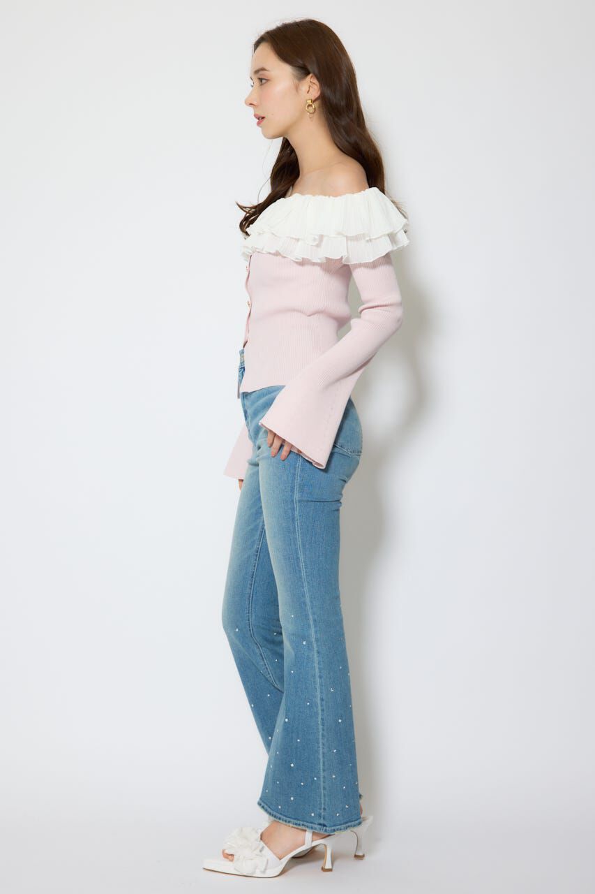 rienda「プリーツレースオフショルニットトップス」|ニット・セーター|