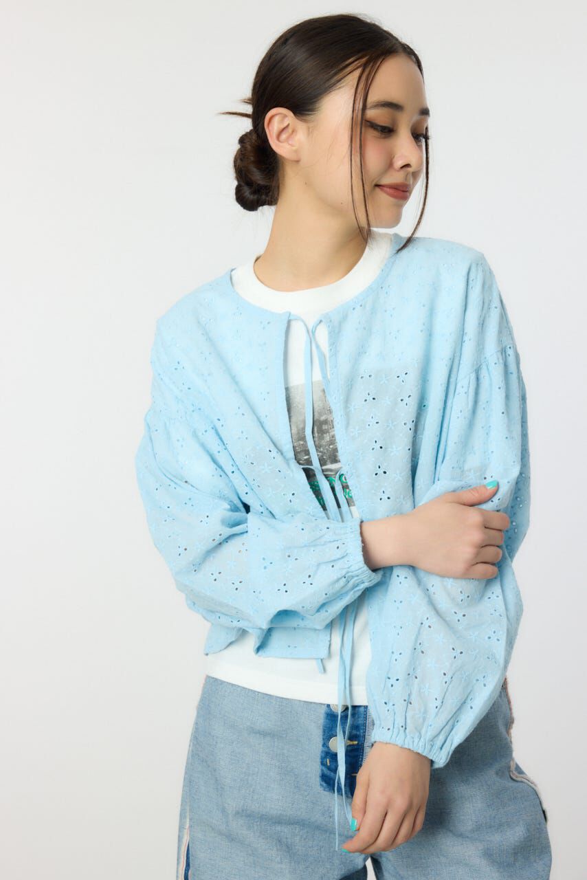 RODEO CROWNS「ノーカラーレースカーディガン」|シャツ・ブラウス|SAX