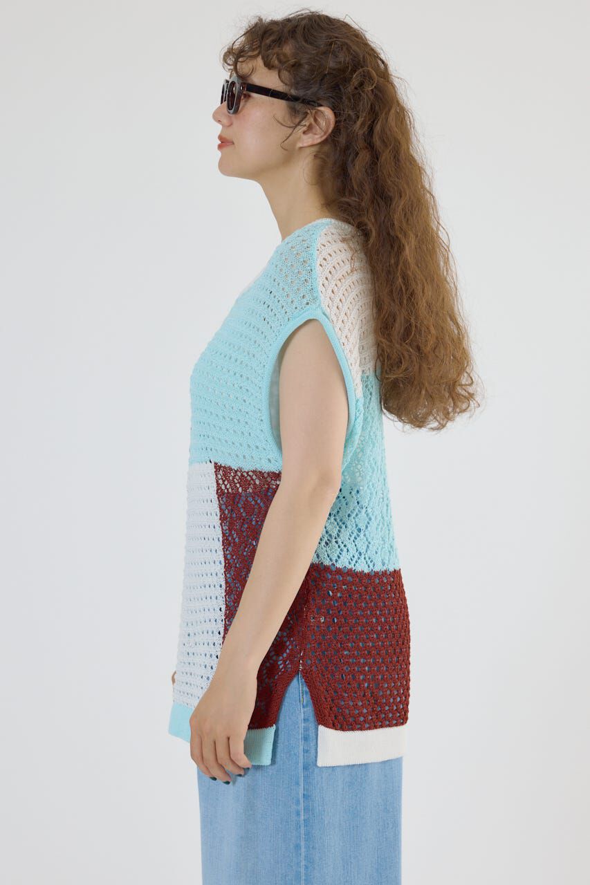 RODEO CROWNS「2WAY パッチワークニットベスト」|タンクトップ|