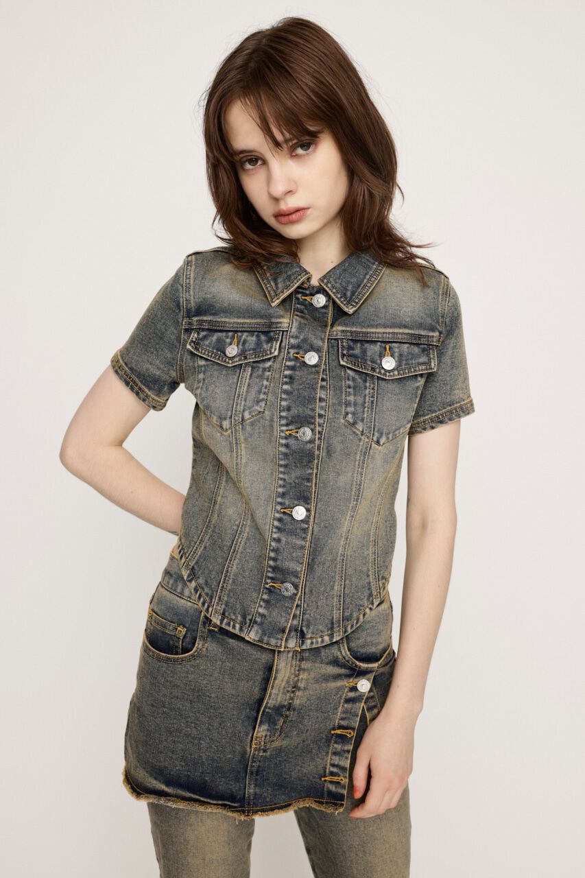 SLY「OVERDYE COMPACT CROP TOPS-BE」|シャツ・ブラウス|BLU