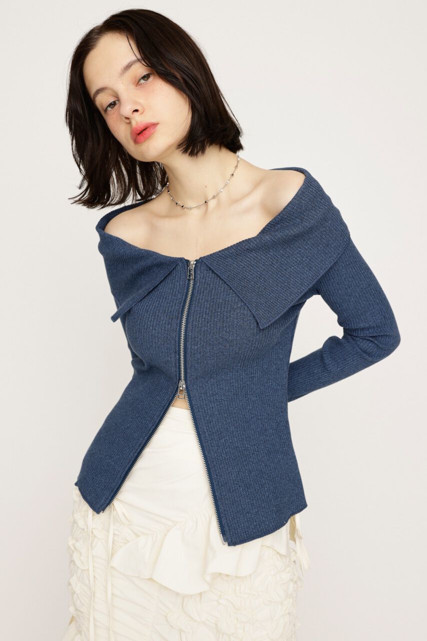 SLY「OFFSHOULDER FRONT ZIP トップス」|Tシャツ・カットソー|M/NVY7