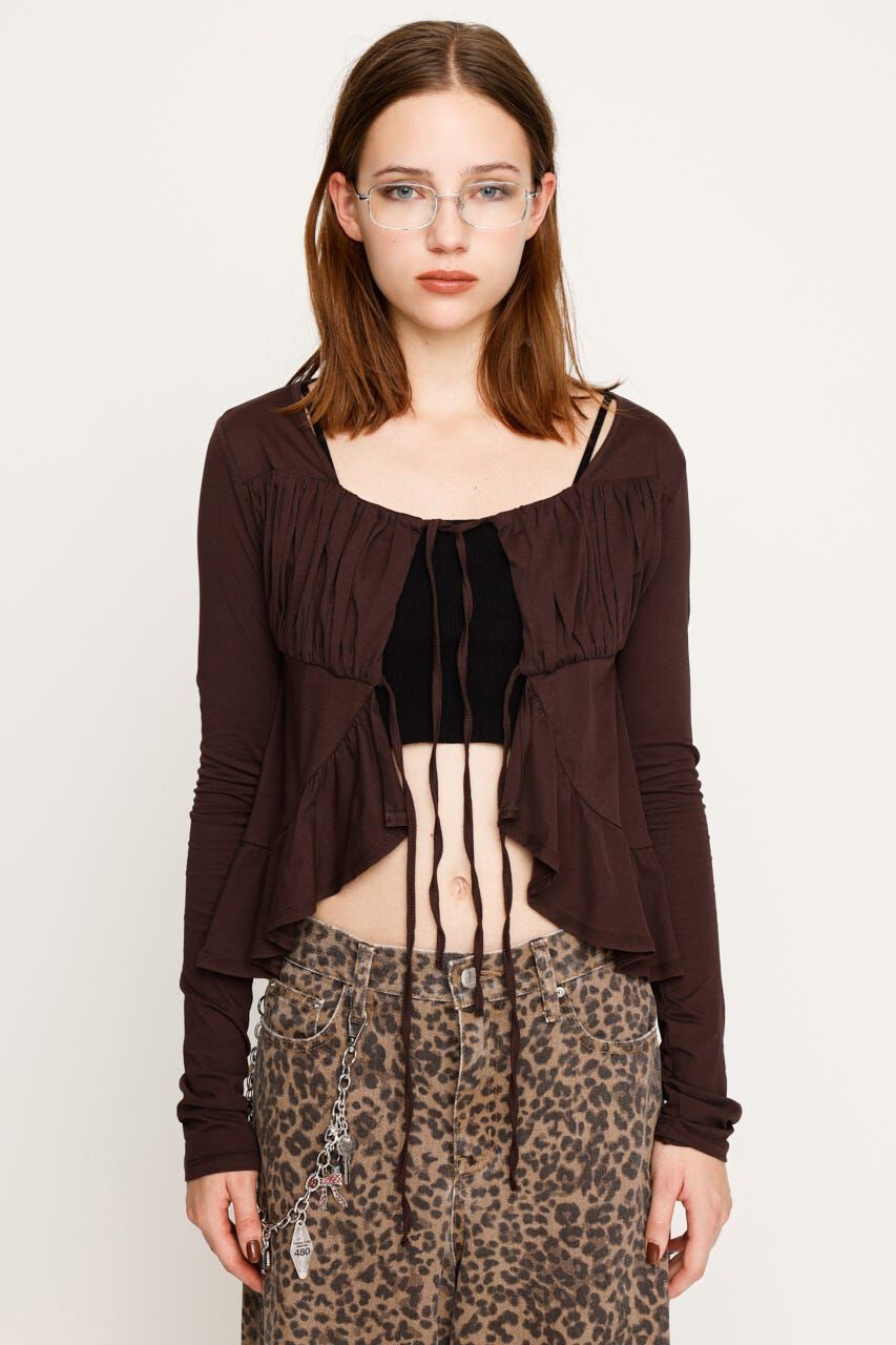 SLY「SQUARE NECK RIBBON トップス」|カーディガン|