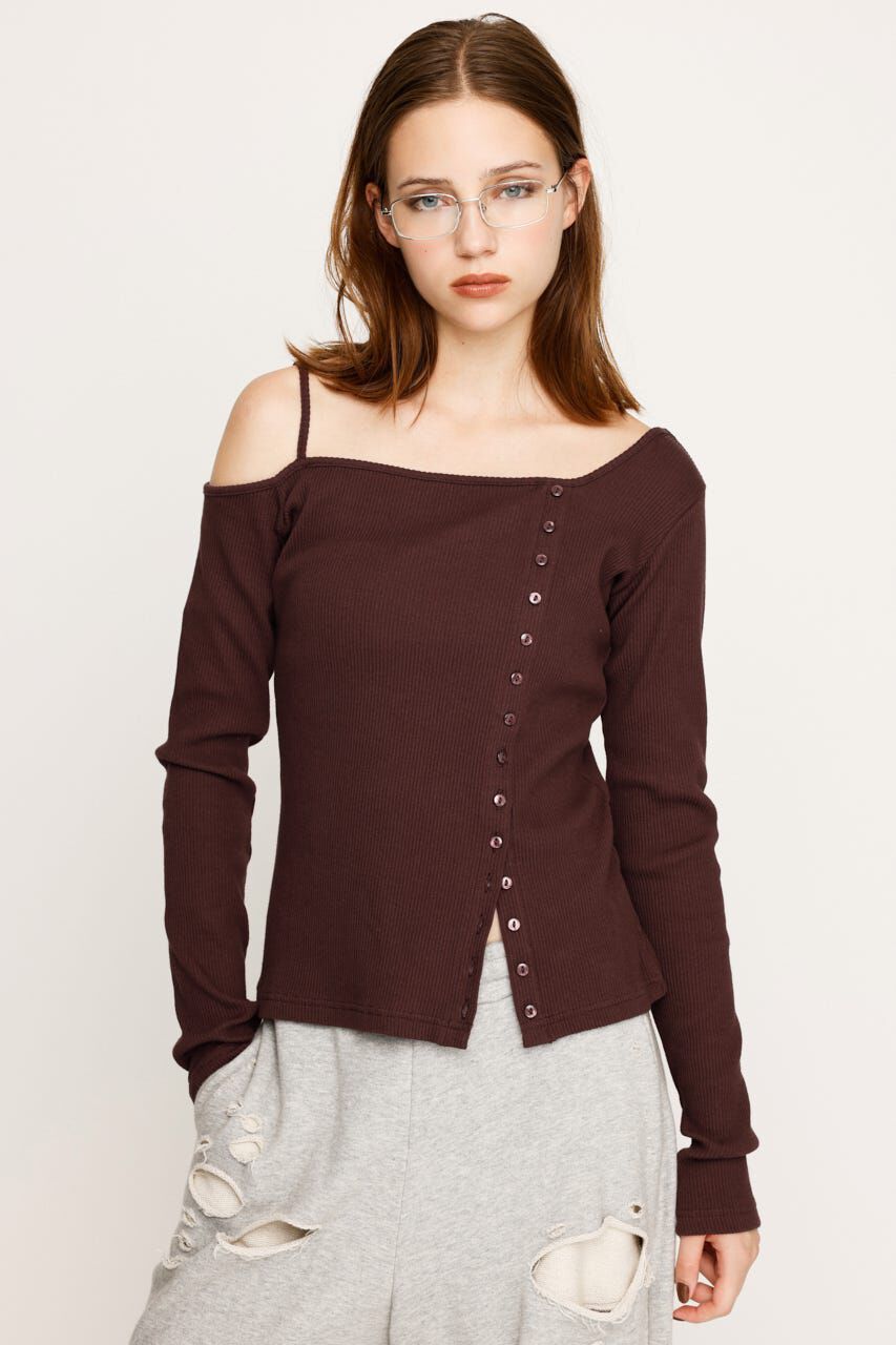 SLY「ASYMMETRY BUTTON トップス」|Tシャツ・カットソー|BRN