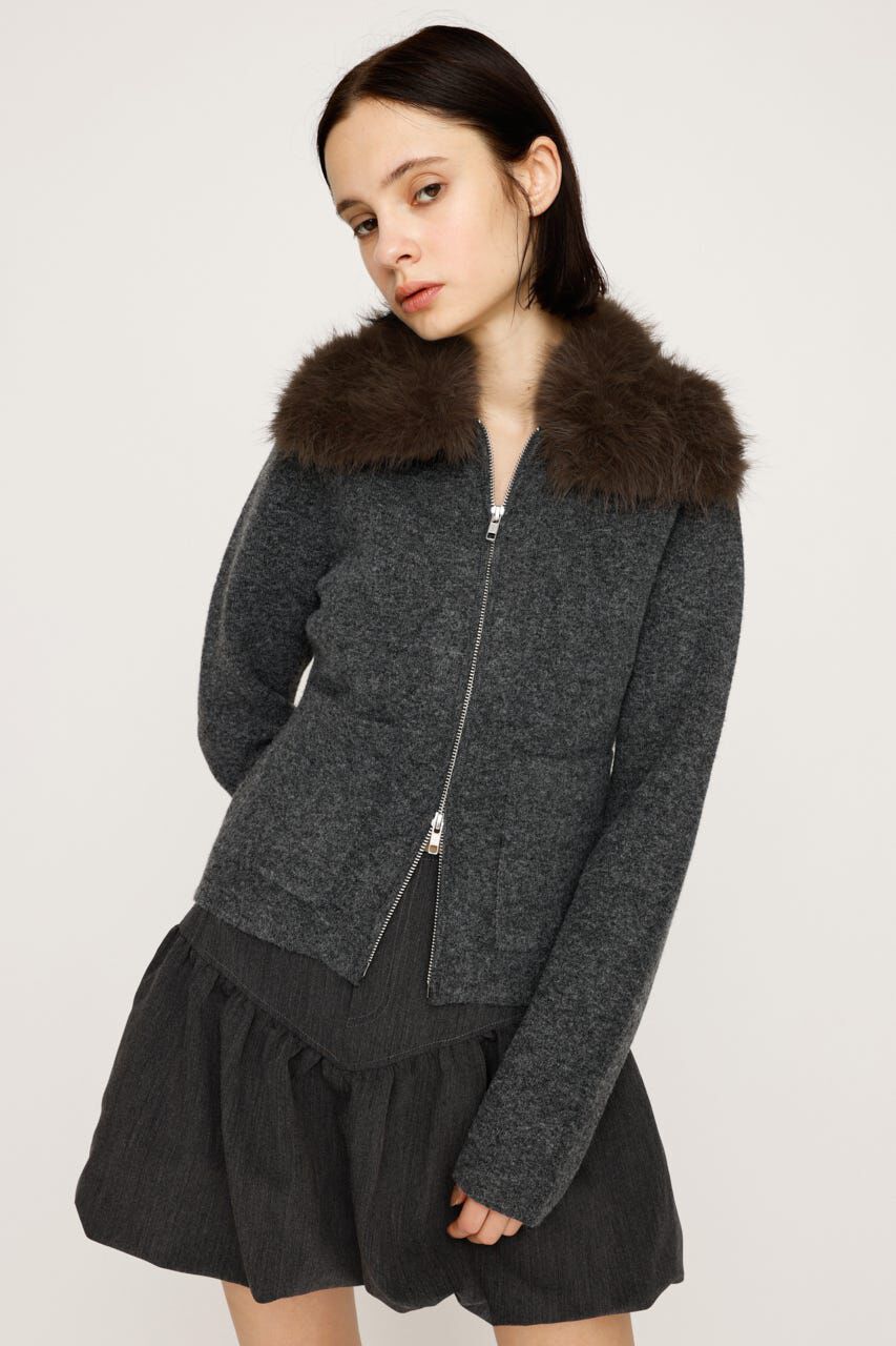 SLY「F／FUR COLLAR KNIT トップス」|その他|T.GRY