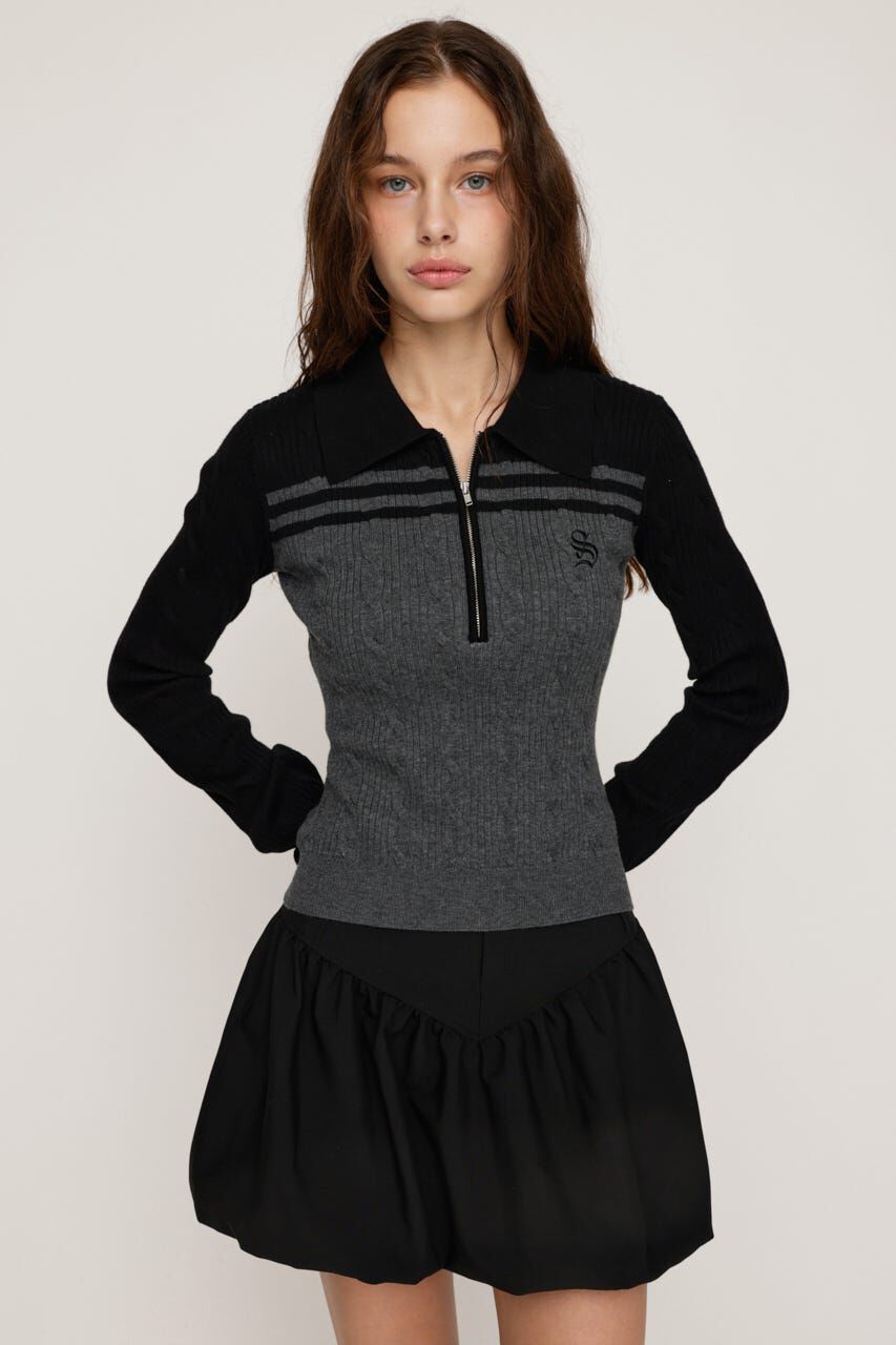 SLY「CABLE COLLAR KNIT トップス」|ニット・セーター|BLK