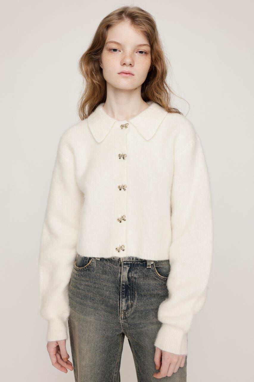 SLY「RIBBON BUTTON SHAGGY カーディガン」|カーディガン|