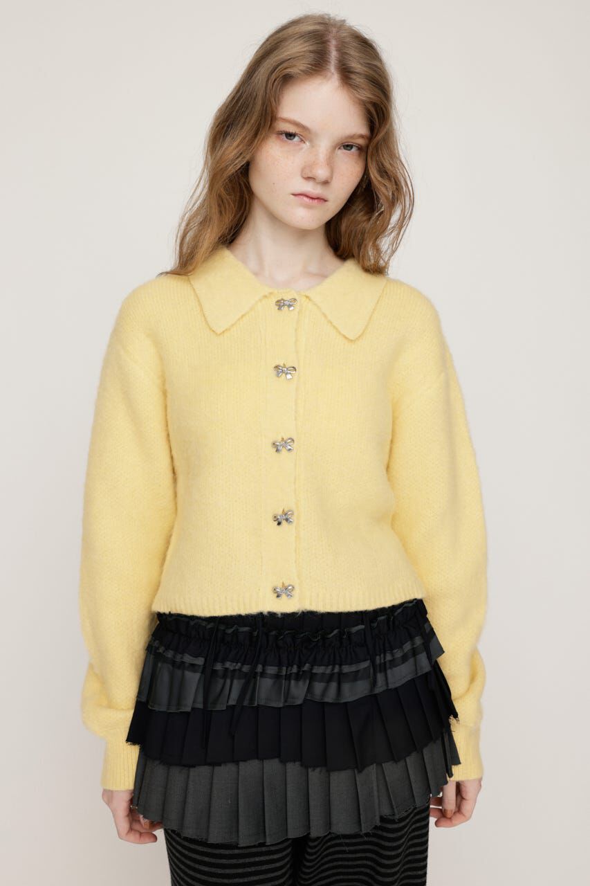 SLY「RIBBON BUTTON SHAGGY カーディガン」|カーディガン|L/YEL1