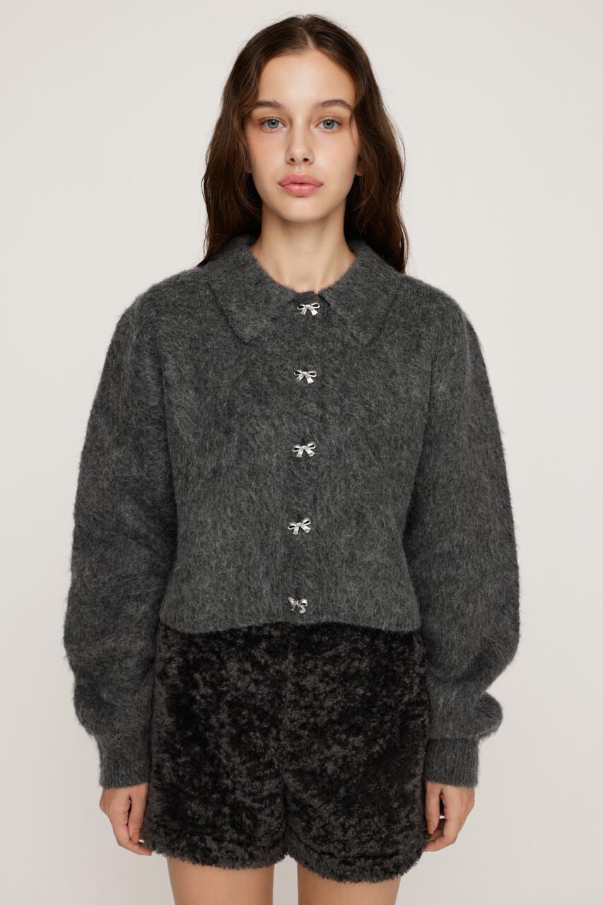 SLY「RIBBON BUTTON SHAGGY カーディガン」|カーディガン|