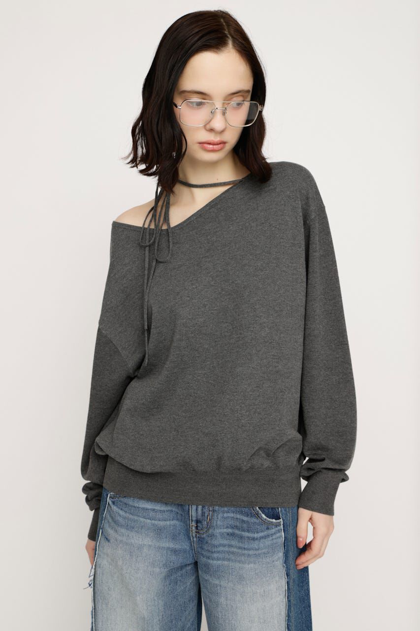 SLY「ASYMMETRY NECK LOOSE トップス」|ニット・セーター|T.GRY