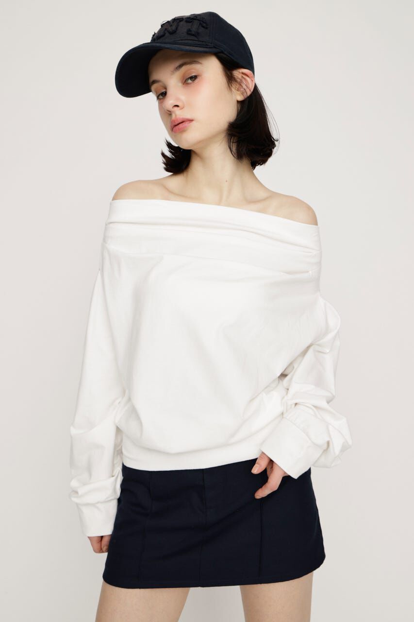 SLY「TUCKED OFFSHOULDER トップス」|パーカー|WHT