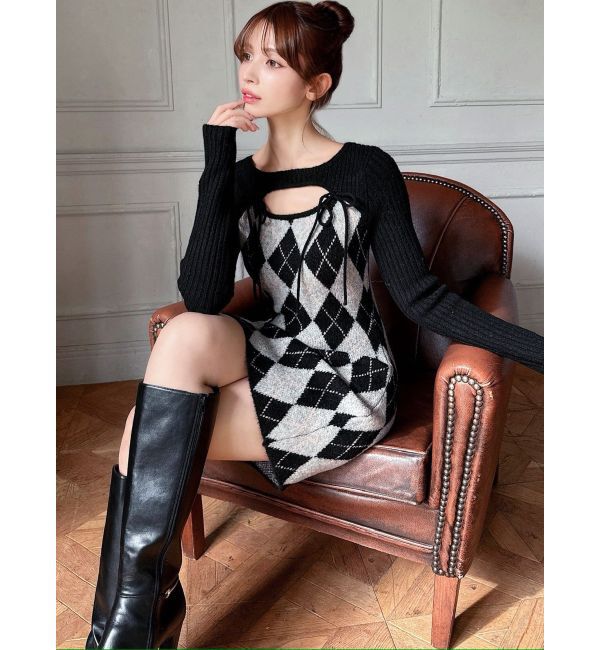 RESEXXY「アーガイルタイトニットミニワンピース」|ワンピース|