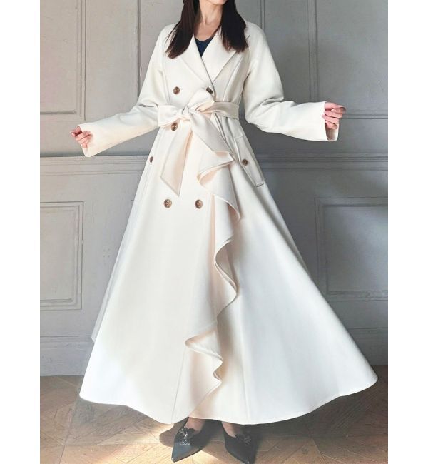 RESEXXY「カスケードフレアロングコート」|トレンチコート|アイボリー