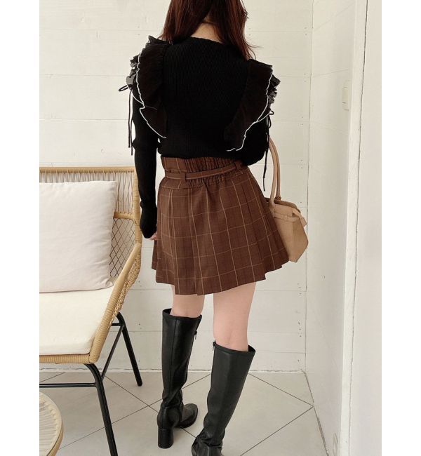 MERCURYDUO「異素材プリーツラッフルリブニット」|ニット・セーター|