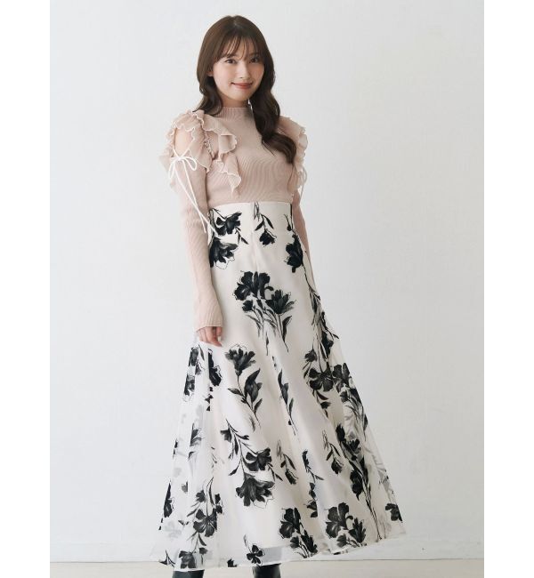 MERCURYDUO「フロッキープリントフレアスカート」|スカート|