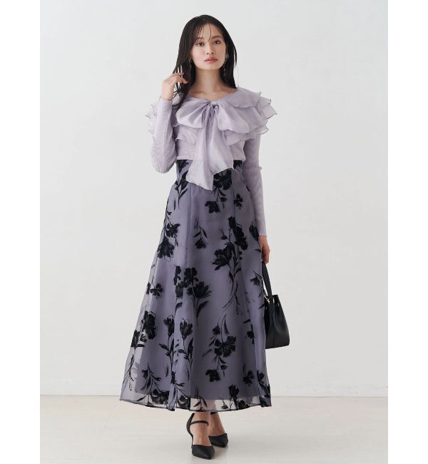 MERCURYDUO「フロッキープリントフレアスカート」|スカート|