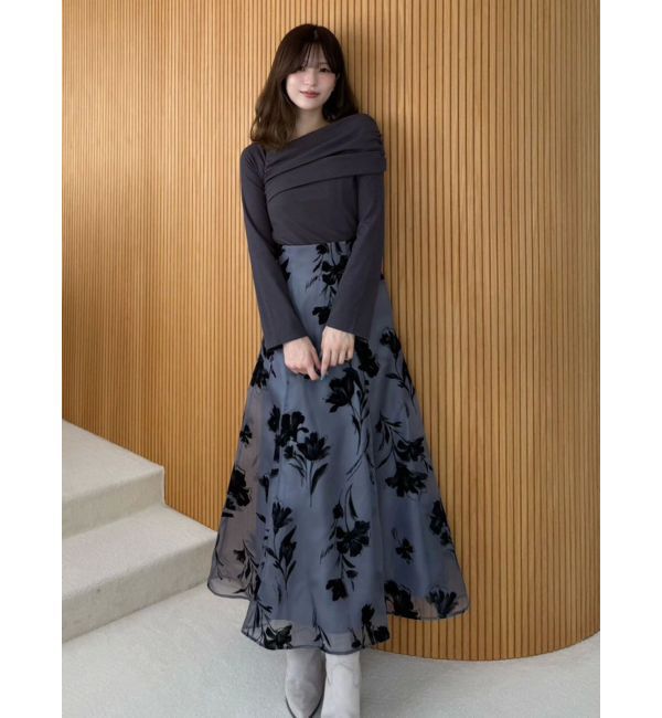 MERCURYDUO「フロッキープリントフレアスカート」|スカート|