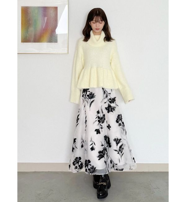 MERCURYDUO「フロッキープリントフレアスカート」|スカート|