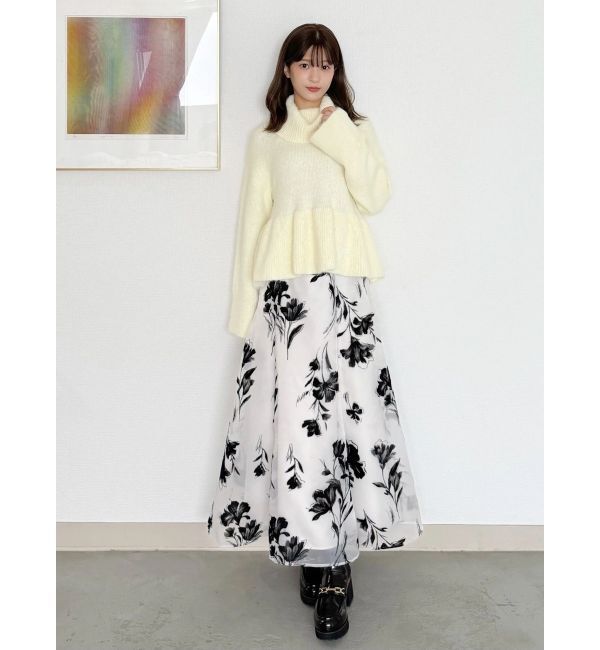 MERCURYDUO「フロッキープリントフレアスカート」|スカート|