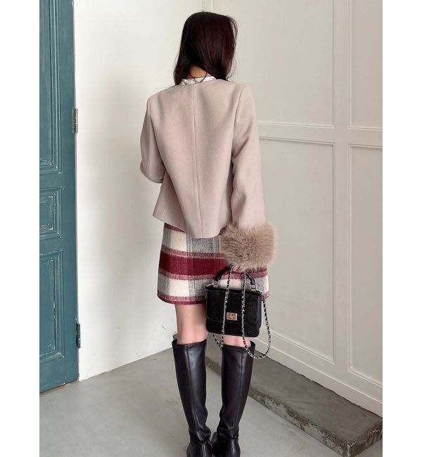 MERCURYDUO「フェイクファー付きノーカラーショートコート」|その他|