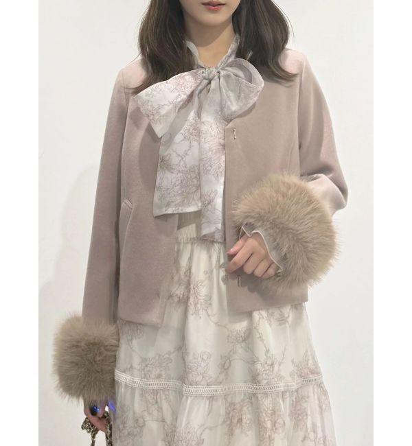 MERCURYDUO「フェイクファー付きノーカラーショートコート」|その他|