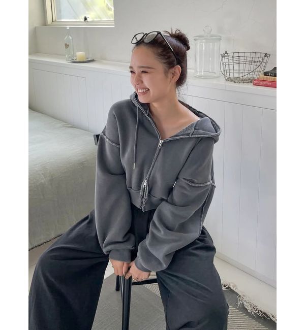 Ungrid「ダブルジップピグメントショートパーカー」|パーカー|