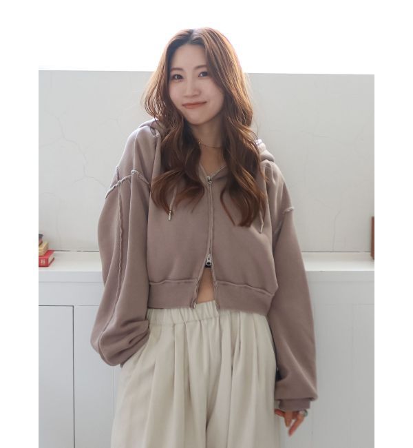 Ungrid「ダブルジップピグメントショートパーカー」|パーカー|