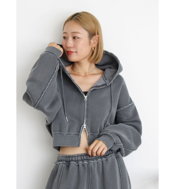 Ungrid「ダブルジップピグメントショートパーカー」|パーカー|