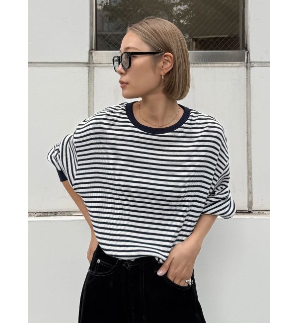 Ungrid「【WEB限定】スリーブボリュームワッフルロングスリーブTee」|Tシャツ・カットソー|ネイビー