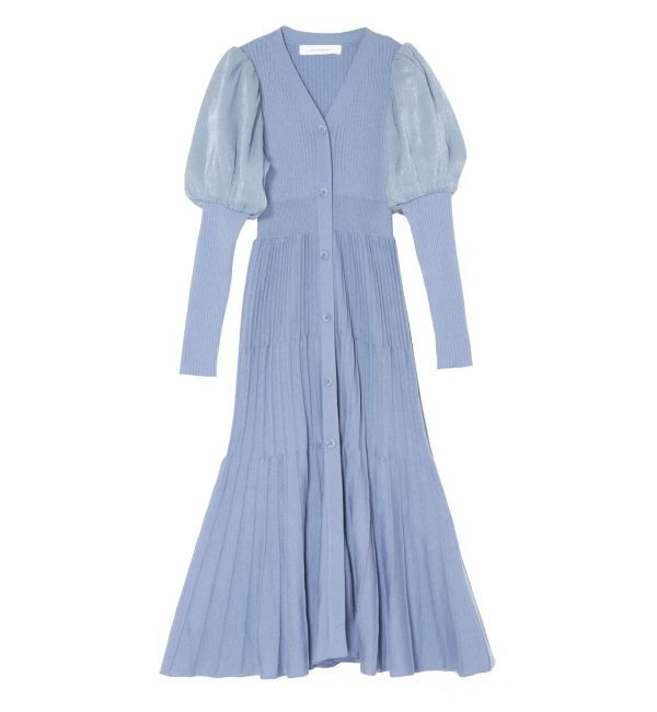 LAGUNAMOON「プリーツニットコンビワンピース」|ワンピース|ブルー